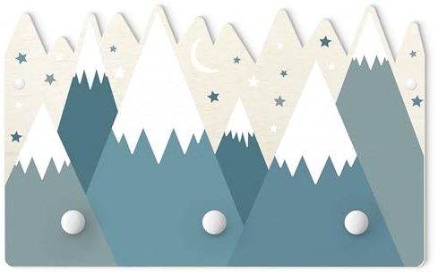 micasia Kindergarderobe Holz Weltall Himmel kindgerechtes Design - Made in Germany - Sternenhimmel Illustration Hakenleiste für Kinderzimmer petrol Flur Kindergarderobenleiste 1133 (40x25cm)
