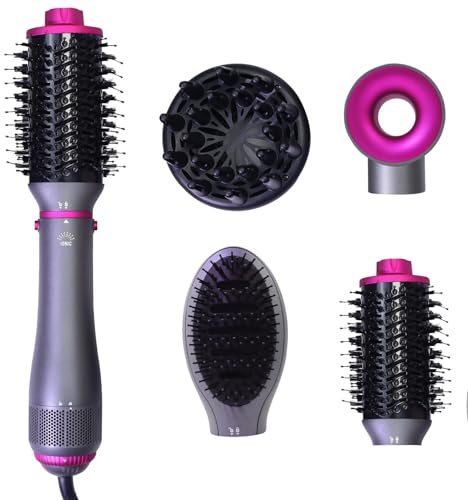 SPPZCUR Haartrockner-Bürste, 4-in-1, Blasbürste, abnehmbarer Haartrockner mit negativen Ionen, mit Diffusor, Heißluftbürste, mit Glättbürste für Frauen, Friseur zu Hause Gri