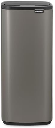 Brabantia Bo Touch Bin 30L (Platinum), Space-Efficient and Rectangular Waste Bin with Soft-Touch Opening System, Easy to Clean Removable Plastic Inner Bucket with Free PerfectFit Rubbish Bags Included