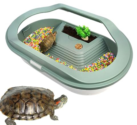 Aquatisches Schildkröten Aquarium | Wasserschildkröten Terrarium,Bodensystem mit Drainage Sonnenplatz klarer Deckel Lebensraum für Landschildkröten Einsiedlerkrebse und kleine Reptilien
