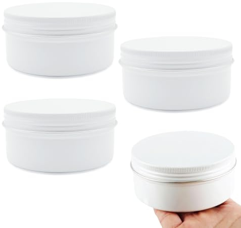 Wopanxye Lot de 4 bocaux en aluminium de 200 ml avec couvercles à vis, pour maquillage, baume à lèvres, baume à lèvres, pots de voyage, pots de cosmétiques, pots de 200 g en métal blanc pour slime