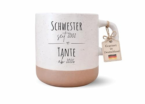GRAVURITE - Gravierte Tasse Schwangerschaft verkünden Du wirst Tante, Baby ankündigen, Überraschung Nachwuchs, Du wirst Onkel, Personalisierte Kaffeetasse, Keramik, Modern