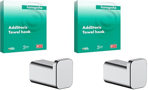 hansgrohe AddStoris - Handtuchhaken, Handtuchhalter, Bademantelhaken, verdeckte Befestigung, Badezimmer Zubehör, Chrom, 41742000 (Packung mit 2)