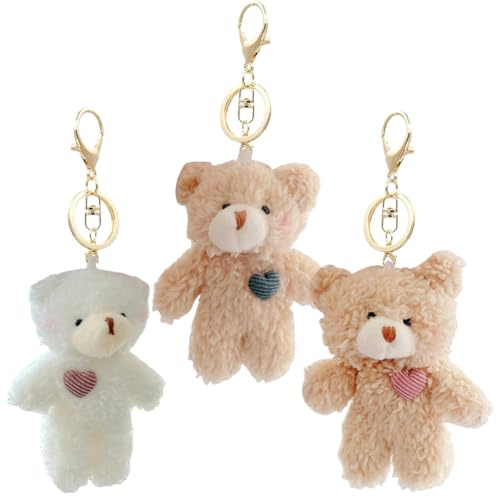 NimblusToy Bären Schlüsselanhänger, 3 Stück Bären Plüsch Schlüsselring Keychain, Bären Anhänger Plüschtiere Kleine Plüschbär für Handyanhänger Schulrucksack Schlüsselring Dekoration