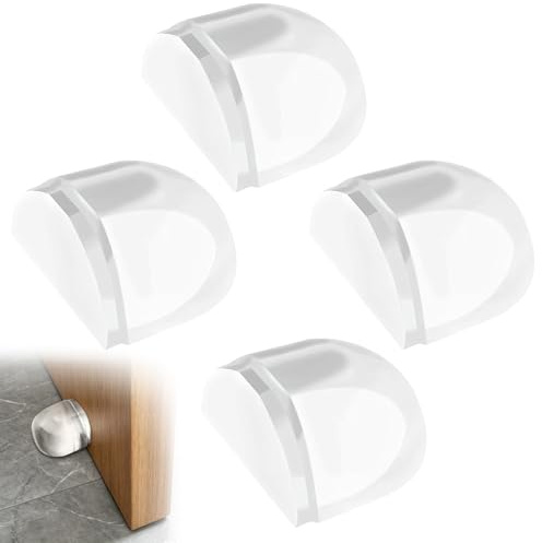 4 Pcs Clear Door Stoppers Self Adhesive, Floor Clear Door Stopper, Invisible Self Adhesive Door Stop, Sound Dampening Bumpers Protect Door Wall from Damage for Wood Tiles Carpets Surface Home Office
