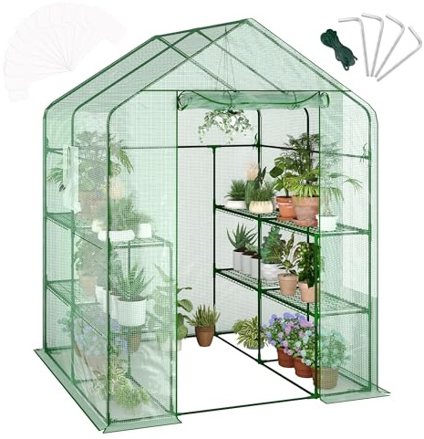 Garvee Serre tunnel professionnelle robuste pour jardin – Bâche PE épaisse, 12 étagères/3-4 niveaux, fenêtres et clips, idéale plantes et potager, pour intérieur et extensionérieur, taille 143x143x195