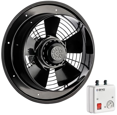BDRAX Ventilateur axial industriel 230 V – Ventilateur mural et de fenêtre pour entrée et sortie d'air, silencieux, vitesse réglable avec régulateur de vitesse 200 mm, 250 mm, 300 mm, 350 mm (200)