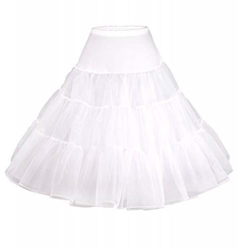 shoperama 50er Jahre Petticoat Tüll-Rock 65 cm Unterrock Rockabilly Fifties 50's Karneval, Farbe/Größe:Weiß - L/XL