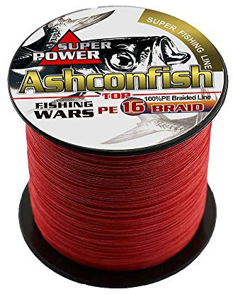 Ashconfish - Filo da pesca intrecciato con 16 fili, 300 m, 181,4 kg, resistente all'abrasione, incredibile superline Zero Stretch con diametro ultrasottile, filo rosso
