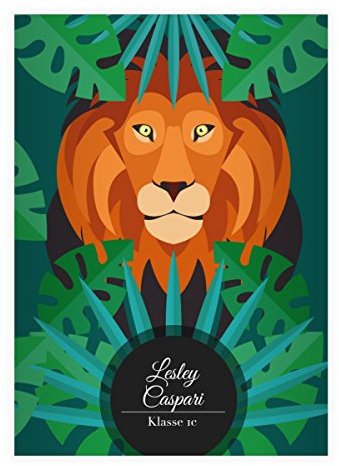 2 personalisierte, Grüne Dschungel DIN A5 Schulhefte, Schreibhefte mit Löwe im Urwald Lineatur 6 (blanko Heft)