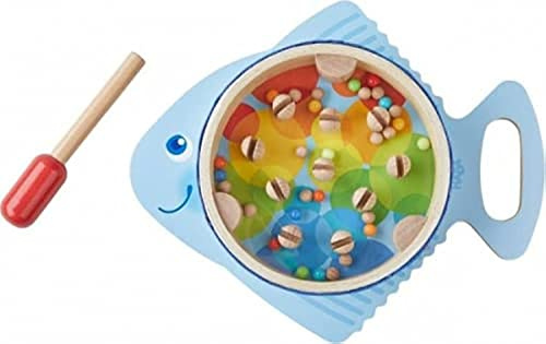HABA 304851 - Trommelfisch, Klangspielzeug und Geschicklichkeitsspiel für Kinder, Holzspielzeug für Kinder ab 2 Jahren, fördert erstes musikalisches Verständnis