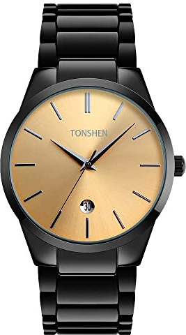 TONSHEN Herren Luxus Fashion Edelstahl Uhren Einfaches Stil Casual Analog Quarz Armbanduhr Datum