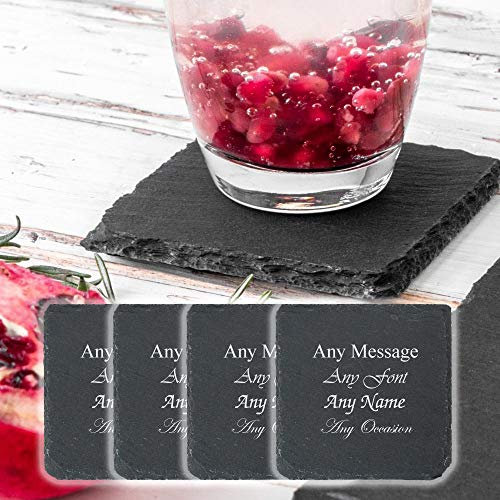 Personalised Engraved Square Natural Slate Drinks Coaster - Set of 4