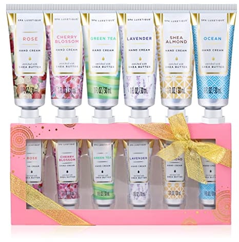 Mini Handcreme Set, Spa Luxetique Shea Butter Handcreme 6er Pack Feuchtigkeitsspendende Handcreme Set Mit Aloe Vera Und Vitamin E Für sehr Trockene Hände, Handcreme Geschenkset Muttertagsgeschenk