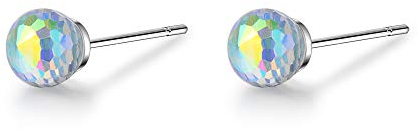 Weihnachten Ohrringe Geschenk 925 Sterling Silber Frauen Ohrstecker Kristall Aurora Borealis Kugel Regenbogen Blau Rosa Silber