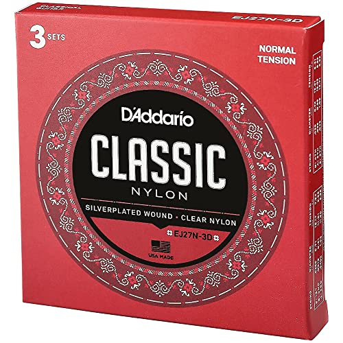 Cuerdas de nylon para guitarra clásica D'Addario Student, EJ27N-3D, tensión normal, juego de 6 cuerdas, paquete de 3