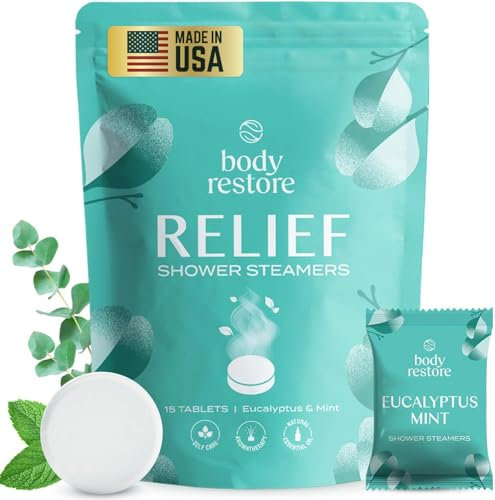 BodyRestore Duschdampfer Aromatherapie – 15 Stück Duschbomben für Frauen, Eukalyptus-Duschtabletten für verstopfte Nase, ätherische Öle, Stressabbau und Entspannung