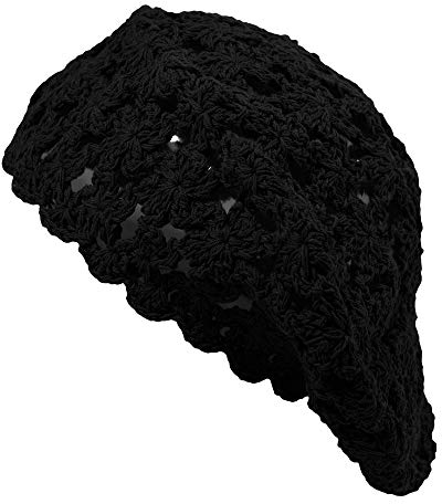 ZLYC Damen Baumwolle Häkelmütze Barette Handgemacht Retro Aushöhlen Strickmütze Frühling Sommer Leicht Elegant Baskenmützen (Schwarz),Einheitsgröße