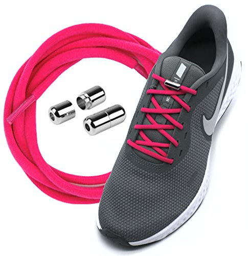 Run out sports Elastische Schnürsenkel ohne binden mit Metallkapseln rund Schuhbänder mit Schnellverschluss bunt Kinder Erwachsene (Relentless Pink)