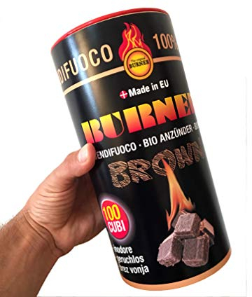 Burner Brown Bio Anzünder - 200 Stück - Umweltfreundlich, geruchlos, Nicht giftig KaminAnzünder für Kamin, Grill, Ofen oder Anzündkamin - 2 x Behälter von 100 Zündungen