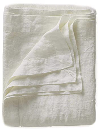 JOWOLLINA Laken Bettlaken Überwurf mit Briefecken 100% Leinen Stonewashed 220 g/m2 (245x290 cm, Off White)