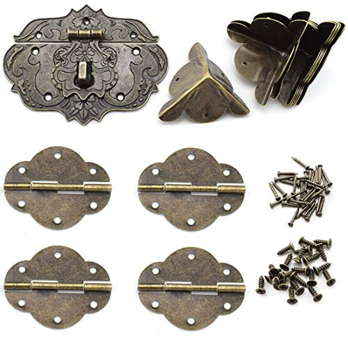 SDTC Tech Antique Latch Hasp Hinges and Corner Protectors Kit for DIY Jewelry Box Cabinet Suitcase Toolbox etc.