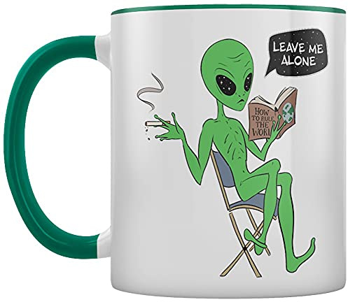 Grindstore Alien Leave Me Alone Inner 2-Tone Tea and Coffee Mug Green Ceramic with Handle