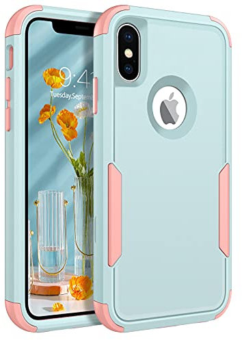 DUEDUE for iPhone X Case, Phone Case for iPhone XS, Heavy Duty 3 in 1 Rugged Shockproof Hybrid Hard PC Soft TPU Bumper Drop Protective Girls Women Men Covers for iPhone X/XS 5.8, Green