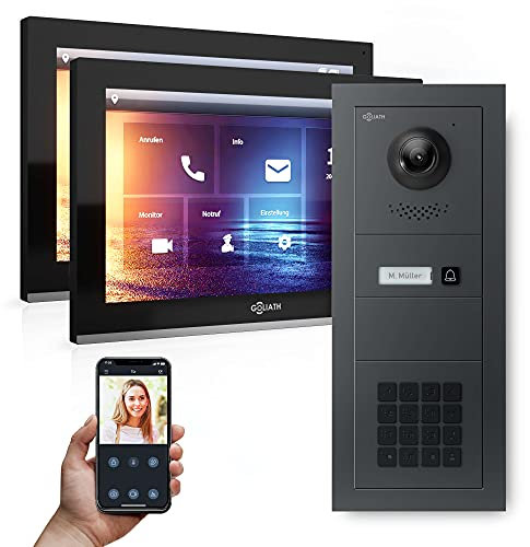 Goliath Hybrid | IP | Full-HD Video Türsprechanlage | App | 1-Fam | 2 x Full-Touchscreen 10 | Aluminium Unterputz Türstation | + Codeschloss | 180° Ultra-Weitwinkel | AV-IPS-660