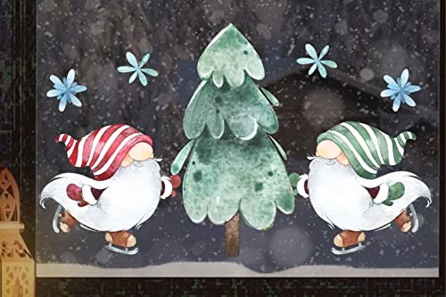wolga-kreativ Fenster Fensterbilder Glasdekorfolie Motiv Fensterfolie Fenstertattoo Winter Weihnachten Advent GNOME Weihnachtsbaum Schneeflocke Aufkleber Fenster Kinder wiederverwendbar