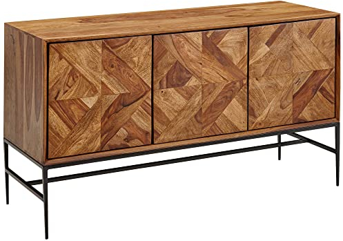 Wohnling Sideboard 123x70x45 cm Sheesham Massivholz/Metall Anrichte mit Türen, Industrial Kommode Kommodenschrank Holz Modern, Standschrank Wohnzimmer
