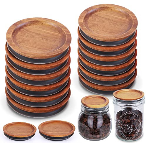 6Pack Regular Mouth and 6Pack Wide Mouth Mason Jar Lids Acacia Wooden Storage Canning Jar Lids Ball Jars Bamboo Wooden Lids with Airtight Silicone Seal, Brown