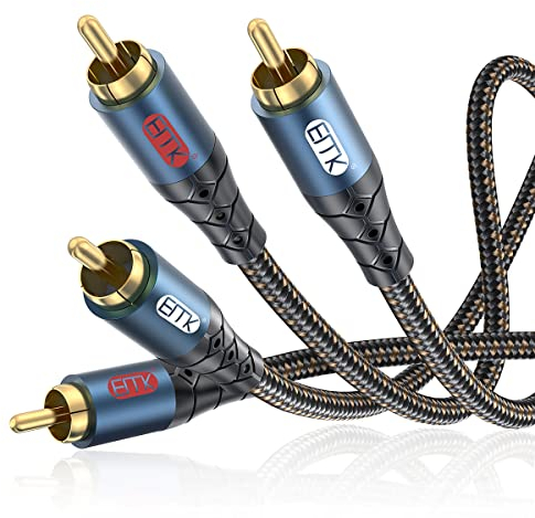 EMK Câble 2RCA Câble Subwoofer Câbles RCA (L&R) Mâle à Mâle Plug plaqué or rouge et blanc Boîtier Aluminium Câbles Audio Stéréo tressé en nylon pour TV, Barre de son, Amp, Haut-parleu (2 mètres)