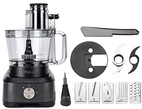 Magiccos 14-Cup French-Fry-Cutter Large Food-Processors - Large Feed Chute, Grey Color, Cheese Shredding, Meat Chopping, Shredding and Slicing, Mixing and Doughing, for Home Use