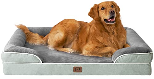 EHEYCIGA Orthopädisches Hundebett Grosse Hunde, 112x81x15cm, Memory Foam Hundekorb XL, Waschbar Hundesofa Wasserdicht rutschfest, Hundecouch mit Hohem Rand, Gräuliches Grün