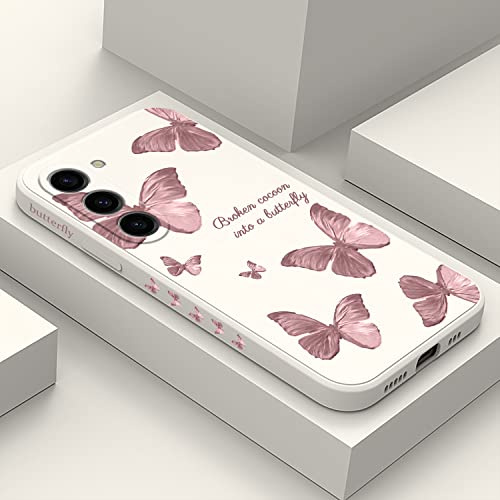 LEECG für Samsung Galaxy S23 Hülle, Kreative Blume Muster Design, Anti Fall Weiches Slim Silikon Dünne Handyhülle Cover für Samsung S23, Schmetterling Reis Weiß
