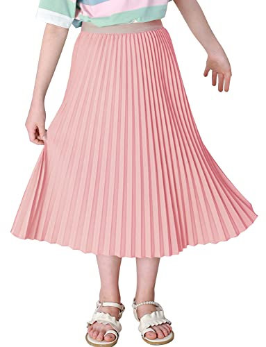 Happy Cherry Gonna plissettata da ragazza, a vita alta, casual, Midi Skirt per bambini, gonna fluida estiva 4-16 anni, Rosa, 5-6 Anni