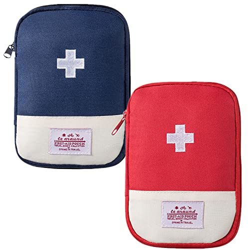 Zimohe 2 Stück Medikamententasche, Leer Medizin Aufbewahrungstasche, Mini Medizinische Notfalltasche für Haus Auto Office Camping Jagd Reisen (Blau + Rot)