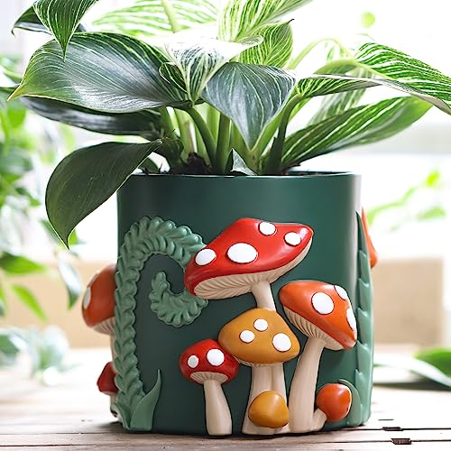 GUGUGO Bunte Pilz-Pflanzgefäße, niedlich, einzigartiger Regenbogen-Pflanztopf mit Drainage, Vintage-Retro-Blumentöpfe für Zimmerpflanzen, eklektischer Sukkulenten-Gartentopf für Boho, Moderne