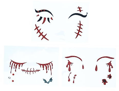minkissy 3pcs Halloween Glitter Face Temporary Stickers for Masquerade Party Supplies Creepy Eye and Face Stickers for Zombie Decor Safe and Odorless Material for Spooky Celebrations