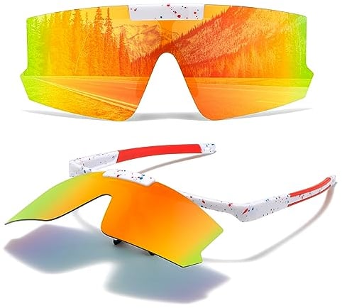 Cleoxyge Polarisierte Fahrradbrille Herren Damen Schnelle Brille Sonnenbrille,Verspiegelt lens UV400-Schutz Sportbrille Für Angeln Radfahren MTB Rennrad Fahren(Rot Len)