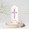 Wandtattoo Loft Taufkerze Mädchen personalisierte Patenkerze, Motiv mit Kreuz aus pinken Blättern, 18cm x 7cm, personalisierte Kerze, bedruckte Kerze Taufe, Geburtskerze, Stumpenkerze, Taufgeschenk