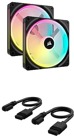 CORSAIR iCUE LINK QX140 RGB Starter Kit Bundle - Zwei 140mm Magnetic Dome RGB Lüfter - iCUE LINK System Hub - iCUE LINK Slim 200mm Straight/Slim 90° Kabel - Schwarz