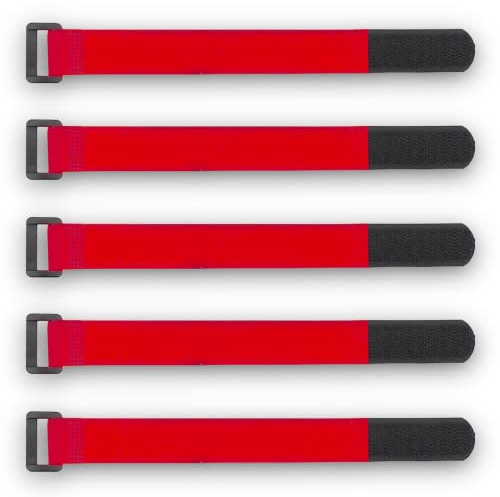 5er Set Klettband Befestigung Nylon Gürtel Rot mit Klettverschluss, Kabelbinder Straps Klettgurt Bügel für Fahrradpumpe Taschenlampe Fahrrad Drohne RC Lipo 30cm