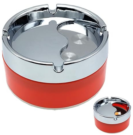 Cenicero redondo giratorio, Cenicero de mesa, moderno colorido con tapa abatible para compartimento para cigarrillos, cenizas y colillas en el jardín, bar, oficina, hogar (naranja)