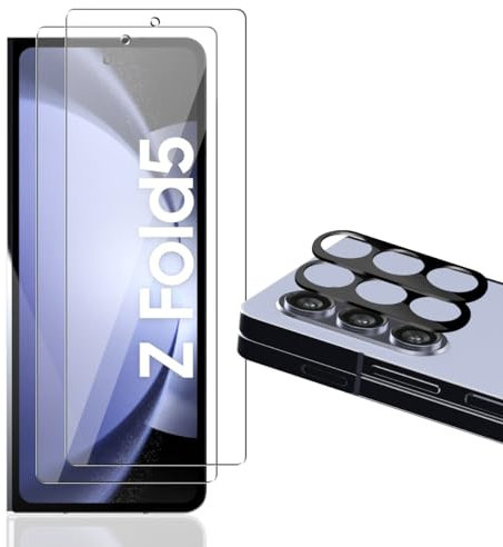 Teenrpov 2+2 Pièces Verre Trempé pour Samsung Galaxy Z Fold 5 Protection Écran + Caméra Arrière Protecteur, Anti-Rayure, sans Bulles d'air, 9H Dureté, Ultra Clair Protecteur D'écran