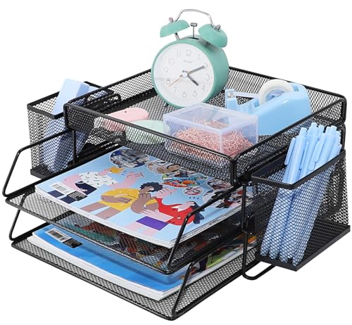Bandeja de 2 niveles, bandeja de archivo para escritorio de oficina, bandeja organizadora de escritorio, carpeta de bandeja de archivo de papel, organizador de escritorio A4, soporte de documentos