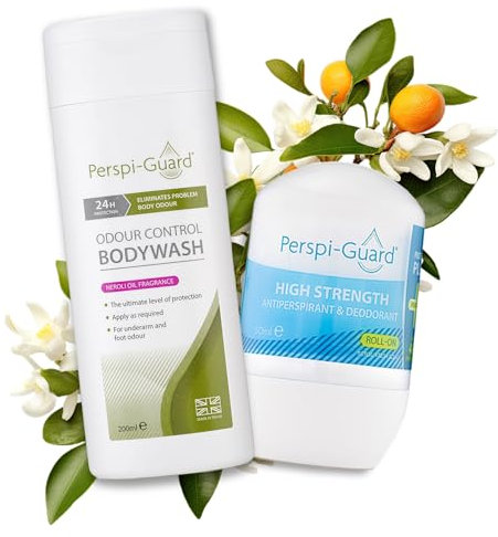 Perspi-Guard Antibacterial Body Wash & 48 Hr Strong Antiperspirant Duo w/Neroli - Unisex Odour Control Antibacterial Shower Gel w/Triclosan & Anti Sweat Deodorant for Excessive Sweating - 2-Pack