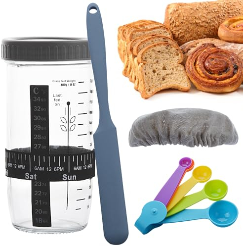 Kit De Démarrage Au Levain, Kit De Pot Pour Levain De 650ml, Kit De Pot De Levain avec Spatule, Couvercle En Tissu Cousu, Fournitures De Cuisson Du Pain Au Levain pour La Cuisson Du Pain Au Levain