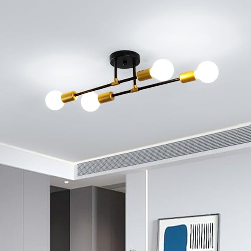 Comely Lámpara de Techo Industriale, 4 Luces E27 Vintage Lámpara Colgante de Techo, Plafon Techo Moderno Negro para Salón, Estudio, Dormitorio, Cocina y Comedor